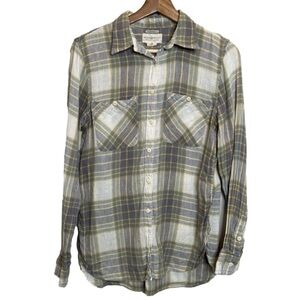 Denim & Supply Womens Size Medium Grey Yellow Linen Blend Plaid Button Up Shirt